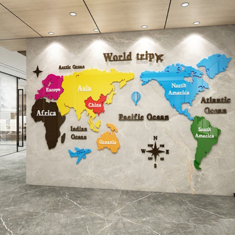 世界地图墙贴常州办公室墙面装饰金坛企业文化英语教室班级布置石柱